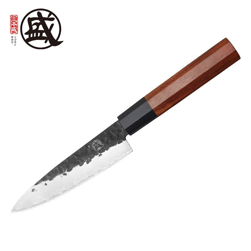 MITSUMOTO SAKARI 5.6''inch Japanese High carbon durable steel handcrafted petty knife durable wood Handle Wooden gift BOX