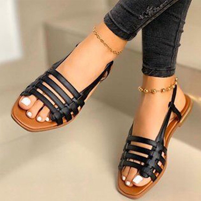 2022 Frauen Sandalen Frau Gladiator Open Toe Lässige Strandschuhe Weibliche Aushöhlen Wohnungen Frauen Outdoor Sommer Schuhe Plus Größe