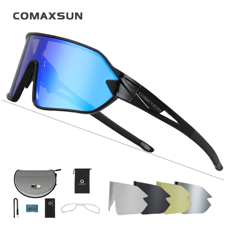 COMAXSUN Polarisierte Fahrradbrille 5 Linsen MTB Rennrad Sport Spiegel Sonnenbrille Reitbrille Anti-UV400 Fahrradbrille