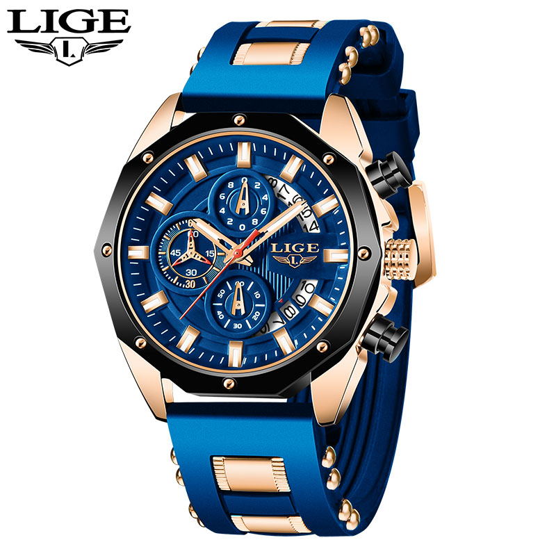 2022 NEW Top LIGE Brand Casual Fashion Watches for Man Sport Military Silicagel Wrist Watch Men Watch Chronograph Relojes Hombre