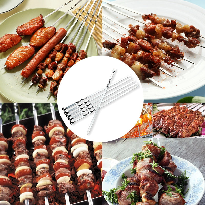 Duolvqi 6pcs/Set Barbecue Meat String Skewers Chunks Of Meat Stainless Steel churrasqueira Roast Stick For BBQ Outdoor Picnic