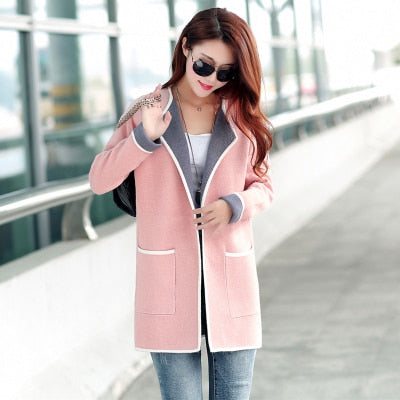 Spring Autumn Knitted Women Cardigan Korean Femme Jacket Fashion Medium Length Female Long Sleeve Sweater Ladies Tops Q837