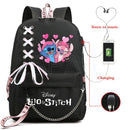 Disney Kawaii Stitch Bag Zipper USB Charging Mochila Capacity Backpack Women Kpop School Bags for Teenage Girls Students