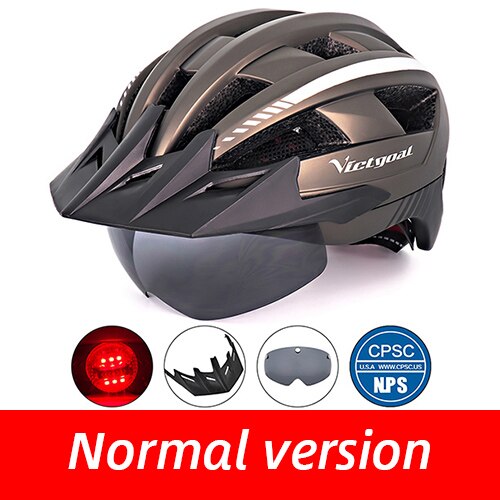 Victgoal Bicycle Helmet LED Moutain Road USB Rechargeable Light Cycling Helmet For Man Sun Visor Goggles Men MTB Bike Headgear