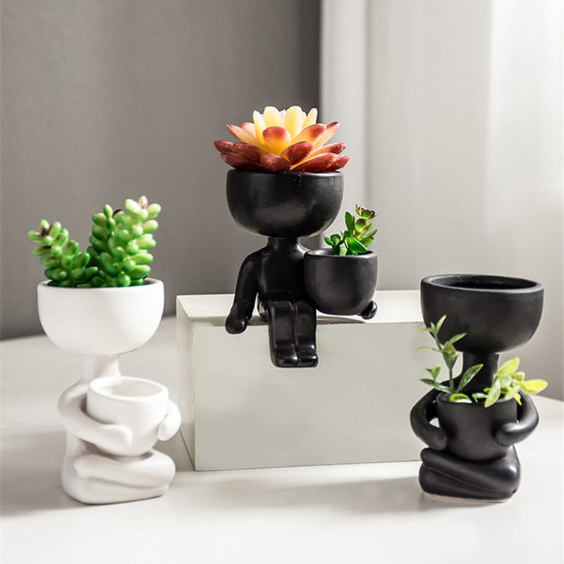 Character Portrait Flower Pot Succulents Plant Pot Mini Cute Abstract Flower Pot Home Desktop Vase Micro Landscape Decor