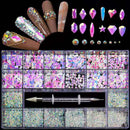 21 Grids Crystals Diamonds Nail Rhinestones Set 3100pcs FlatBack Rhinestones Kit Sparkling Nail Art With 1 Pen For Decorations