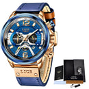 2022 LIGE Men Watches Top Brand Luxury Blue Leather Chronograph Sport Watch For Men Fashion Date Waterproof Clock Reloj Hombre