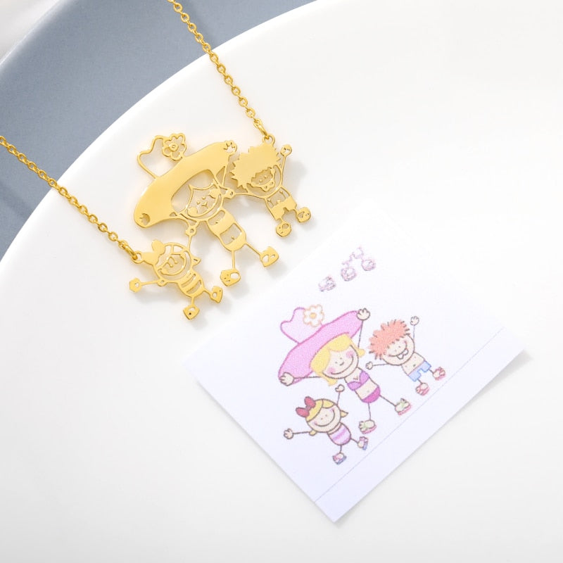 Customized Children Drawing Necklace For Women Chain Stainless Steel Custom Photo Kid Art Personalized Jewelry Dropshipping