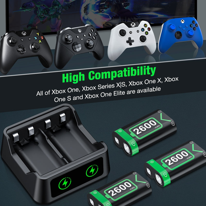Paquete de 3 baterías recargables de 2600 mAh para Xbox Series X|S/Xbox One/X/S/Elite Wireless Controller Gamepads con cargador USB