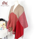 Women Winter Reversible Oversized Blanket Plaid Sweater Poncho Cape cashmere Shawl and wraps Cardigans Thicker pashmina scarf