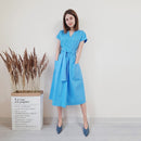 Office Lady Women Casual Sashes A-Line Dress Ladies Short Sleeve V-Neck Summer Dress 2022 Fashion Midi Party Dress Vestidos