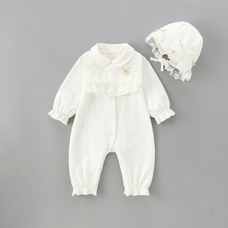 Neugeborenes Baby Mädchen Strampler Overall England Stil Peter Pan Kragen Spitze Nette Mode Baby Kleidung Outfit 0-24M