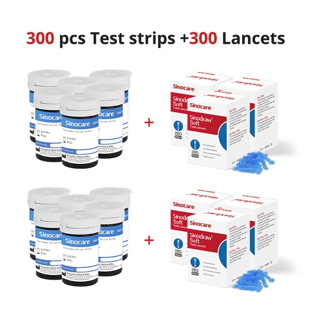 500/400/300/200/100/50PCS Sinocare Safe-Accu Blood Glucose Test Strips and Lancets for Diabetes Tester