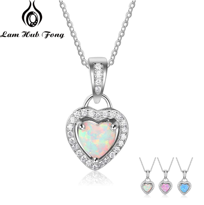 Silver Color Necklaces Heart Shape White Pink Blue Opal Necklaces &amp; Pendants with Cubic Zirconia Fashion Jewelry Gift  for Women