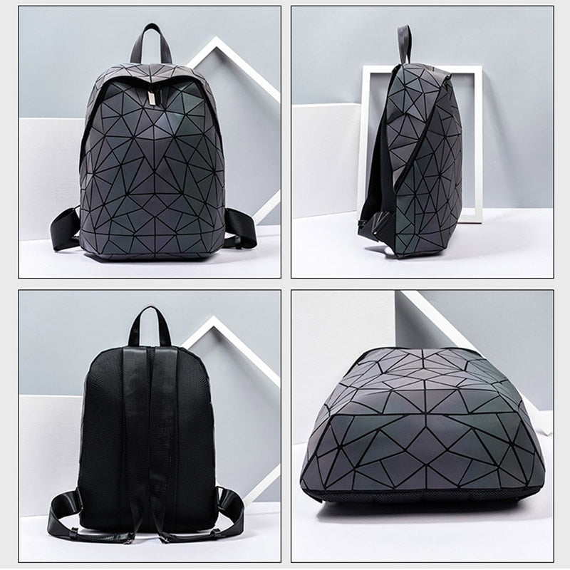 Conjunto de mochilas para mujer, mochila luminosa geométrica, bolso escolar, mochila de viaje noctilucente holográfica, mochila para estudiante femenina 2021