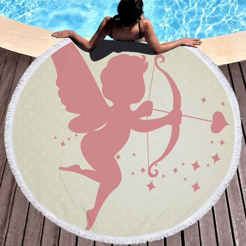 Summer Microfiber Round Beach Towel Circle Fairy Cupid Wings Print Shower Bath Towels Yoga Mat Blanket toalla de playa redonda