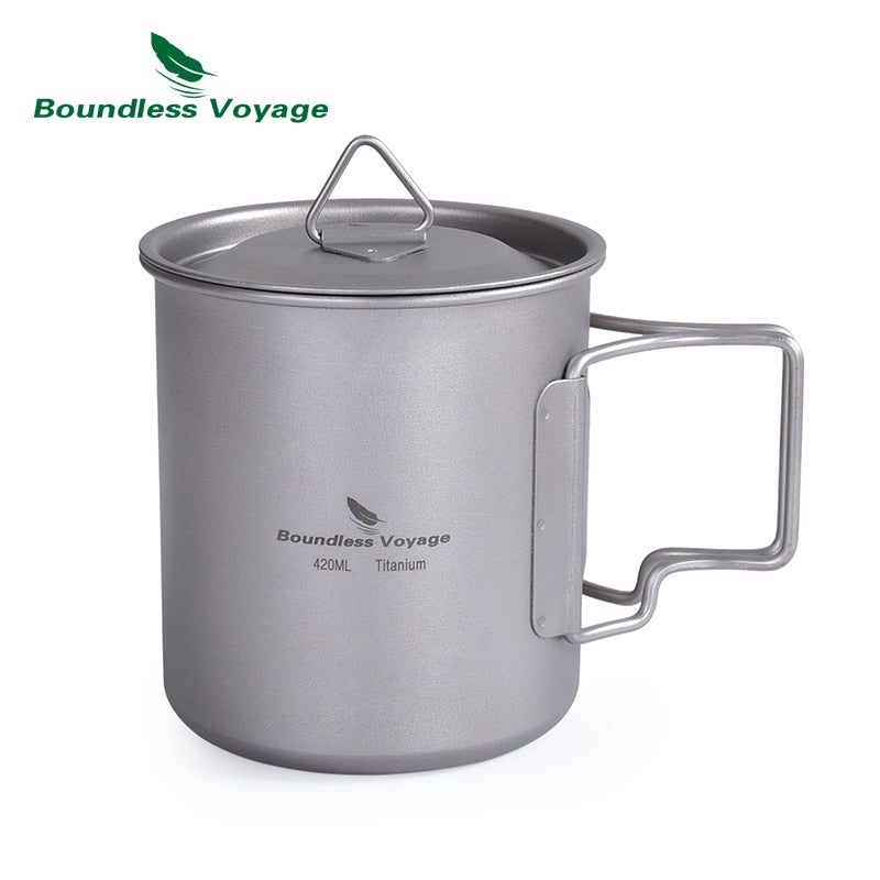 Boundless Voyage 420ml Titanium Cup With Cup Lid Camping Mug Outdoor Water Tea Cup