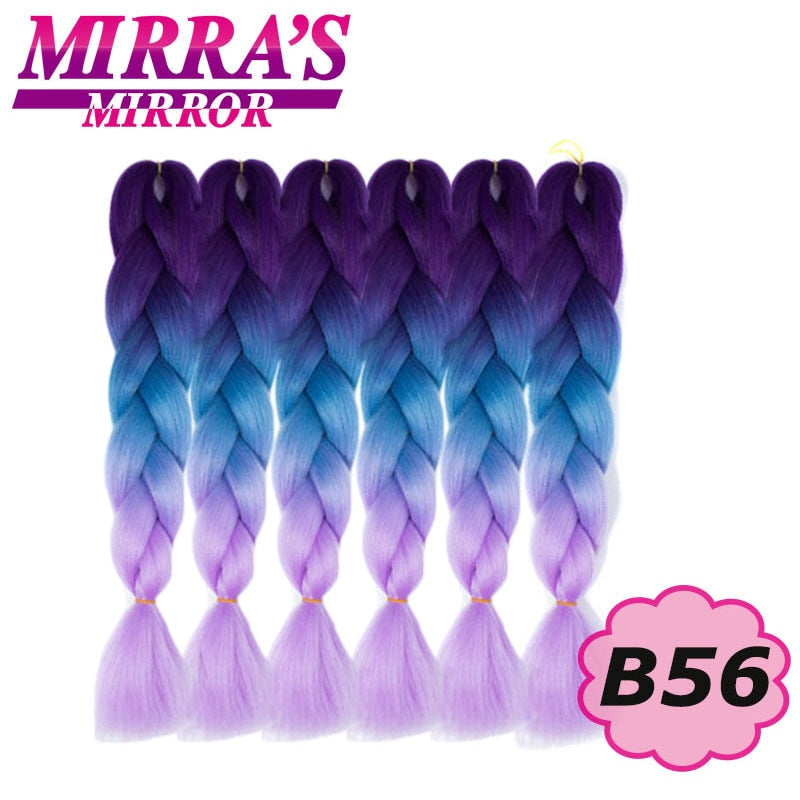 Trenzas Jumbo de 24 pulgadas, cabello sintético para caja trenzada, extensiones de cabello trenzado Ombre, tres tonos, negro, marrón, azul, rosa, espejo de Mirra