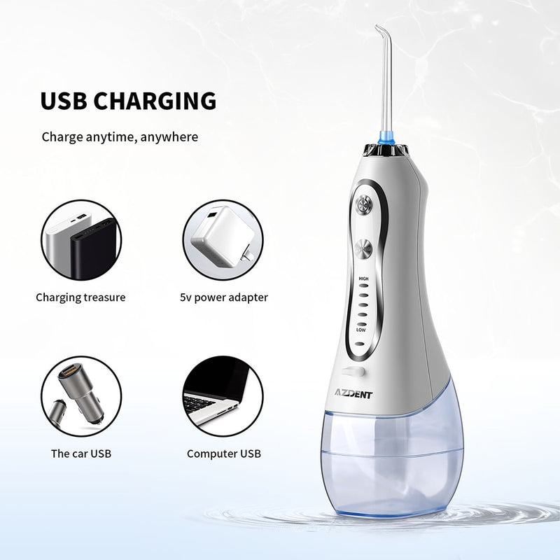 AZDENT portátil inalámbrico eléctrico agua Oral Dental irrigador Flosser USB recargable limpiador de dientes 5 modos IPX7 impermeable