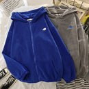 Winter Frauen Hoodie Tops Herbst Koreanische Mode Tier Stickerei Drucken Lose Plüsch Reißverschluss Sweatshirt