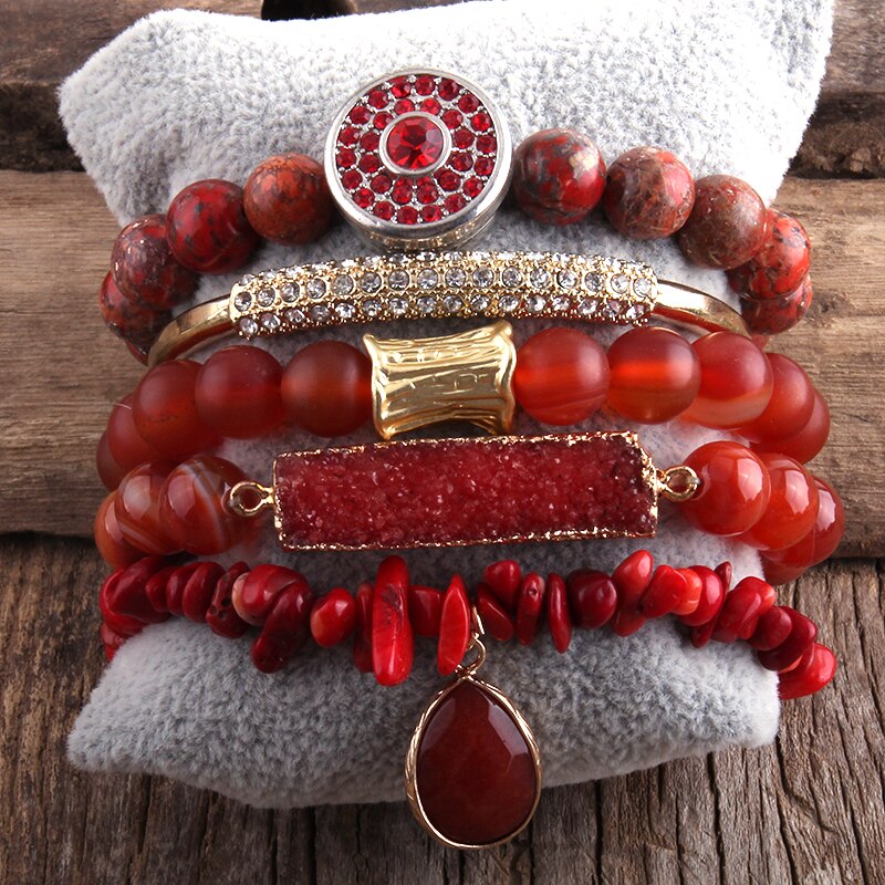 RH Fashion Boho Schmuck Naturstein Armband und Armreif 5pc Armbänder Sets für Frauen Geschenk DropShip