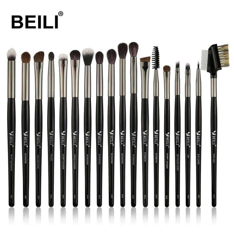 BEILI Black 10-19Pcs Makeup Brushes Natural Hair Eyeshadow Blending Eyeliner Makeup Brush Set Shader Eyebrow brochas maquillaje