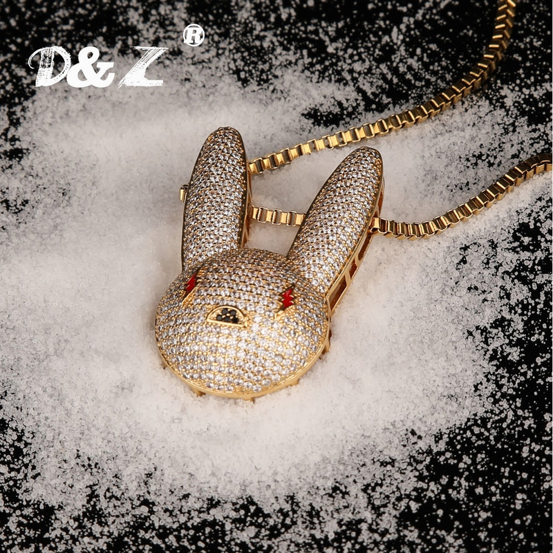 D&amp;Z New Bad Bunny Pendant Necklace Iced Out AAA Cubic Zirconia Bling Men&