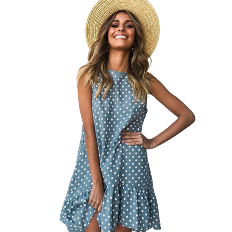 summer Dress Women Wave Point Ruffled Polka O Neck sleeveless Casual Beach Sundress Transparent Female Plus Size vestidos 2020