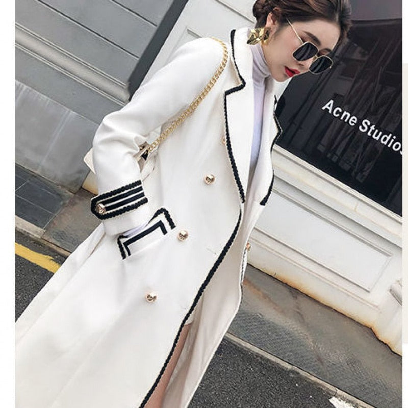 Korean Fashion Wool Coat Women Autumn Winter Thick Warm V-Neck Belt Long Overcoat Office Lady Elegant Slim High Quality Outwear