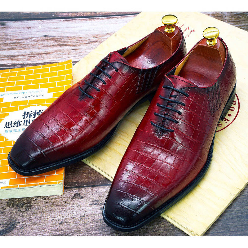 Big Size 6-13 Handmade Mens Oxford Shoes Genuine Leather Crocodile Print Men&