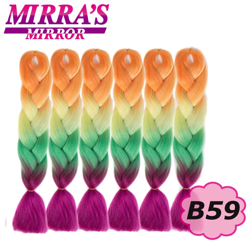 Trenzas Jumbo de 24 pulgadas, cabello sintético para caja trenzada, extensiones de cabello trenzado Ombre, tres tonos, negro, marrón, azul, rosa, espejo de Mirra