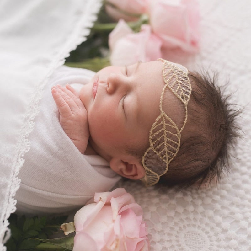 Lace Baby Girls Headband Newborn Photography Props Toddler Floral Gold Embroidery Hairband Infant Hair Accessories Spring Summer