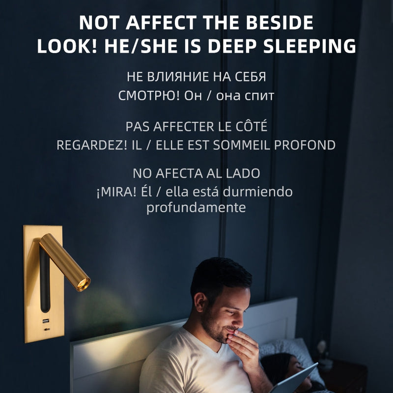 Lámpara de cama moderna, lámpara de pared Interior con decoración de carga USB para dormitorio, iluminación de lectura, cabecera de hotel, luz de pared led de 3W