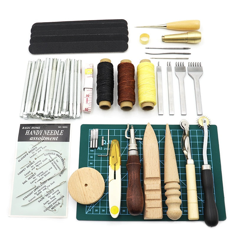 DIY Professional Leather Craft Tools Kit Hand Sewing Stitching Punch Carving Work Saddle Groover Set Accessories DIY Tool box