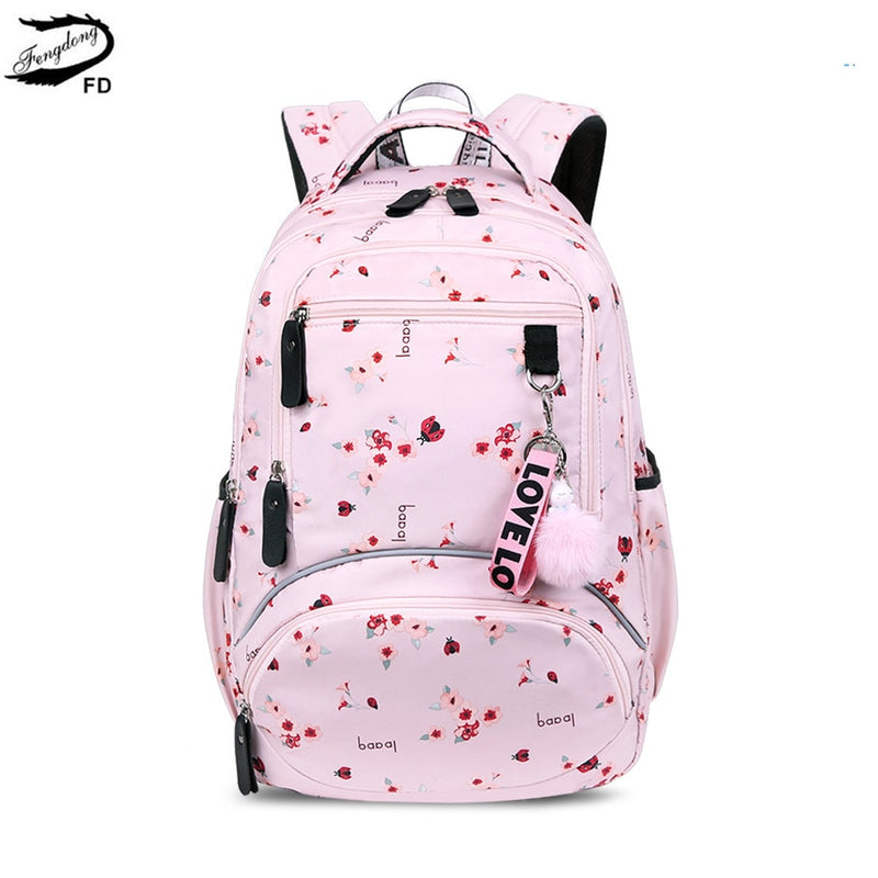 Fengdong kids school backpack child bag waterproof nylon printing backpack for children school bags for teenage girls schoolbag