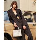 AEL Vintage Autumn Women Pant Suit Dark Brown Loose Blazer Jacket Wide Leg Pants Office Sets (pants and blazer sold separately)