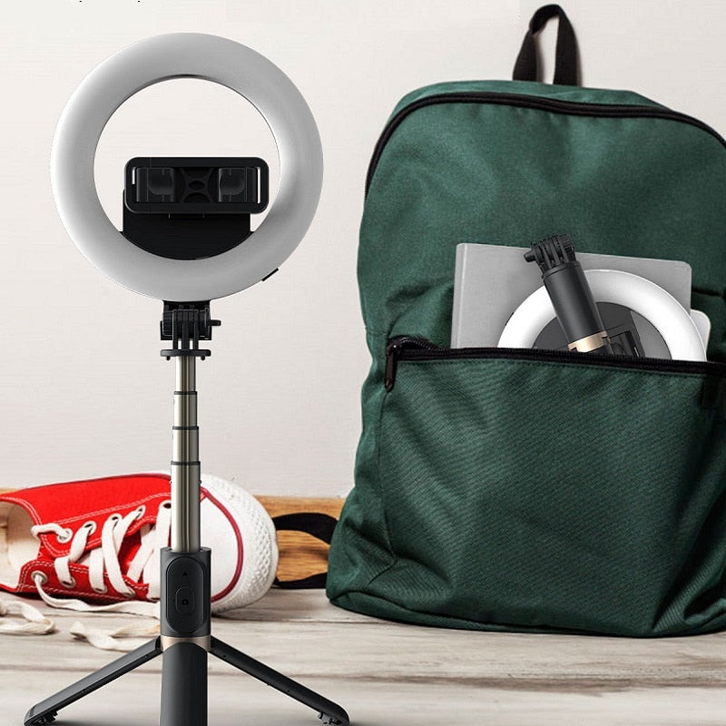 COOL DIER 4 en 1 inalámbrico Bluetooth Selfie Stick con anillo LED de 6 pulgadas luz de fotografía trípode plegable Monopod para iPhone Android