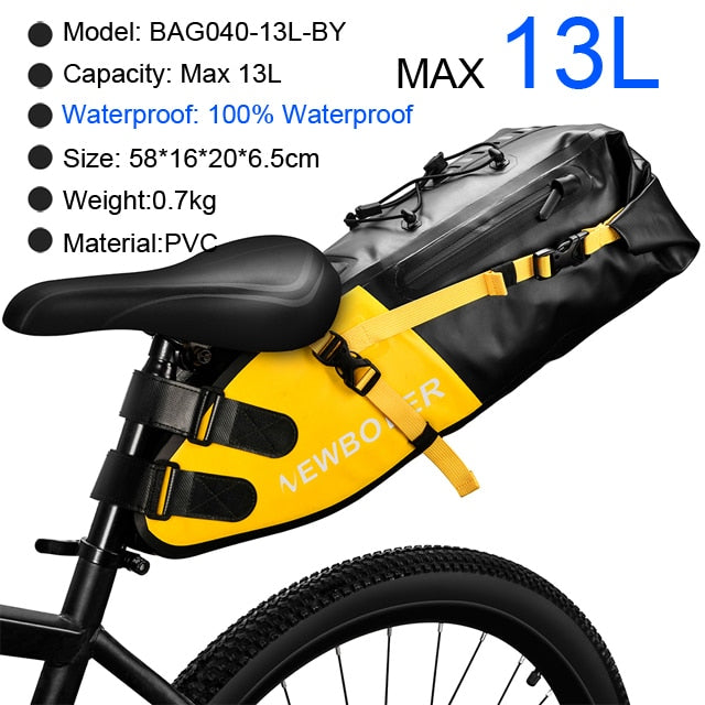 Bolsa de bicicleta NEWBOLER impermeable 13L bolsa de sillín de bicicleta de gran capacidad ciclismo bolsa trasera plegable MTB Road Trunk Bikepacking