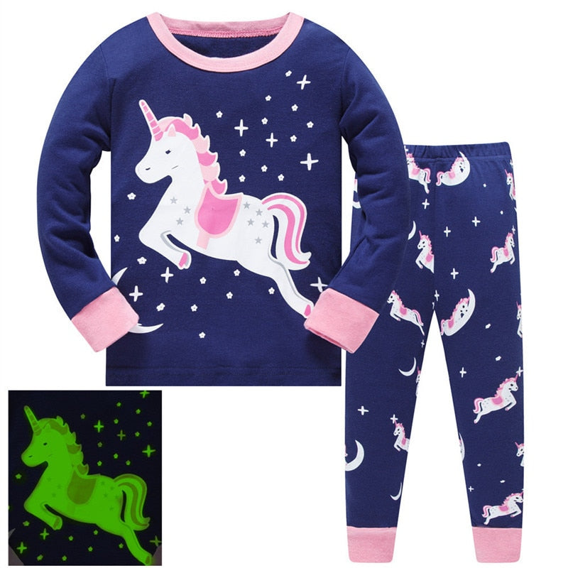 Einhorn Mädchen Pyjama Set Kinder Baby Frühling Herbst Süß Anzug Cartoon Infantil Kinder Nachtwäsche Kleidung