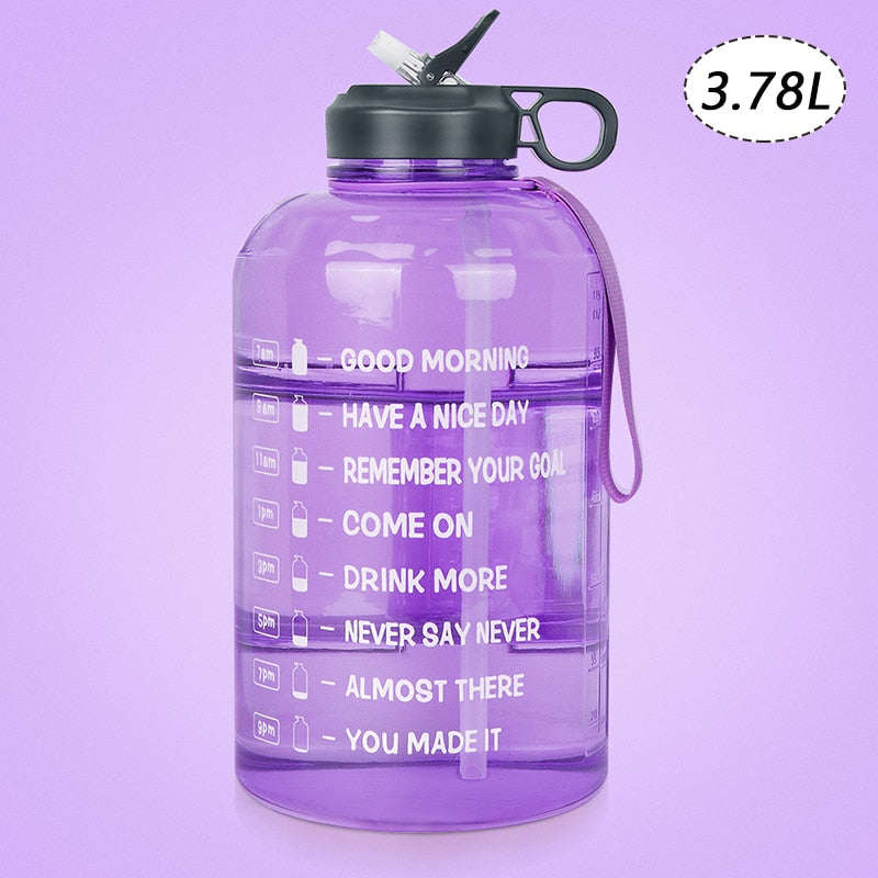 ZOMAKE 2.2/3.78L Gallon Water Bottle with Time Marker &amp; Straw, Motivational Water Jug BPA Free Leakproof Large Water Bottles Gym