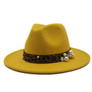 Winter wool Fedoras For Women Wide Brim Felt Hat Ladies Tweed Army Green Jazz Cap Female Leopard Winter Elegant Pork Pie Hat