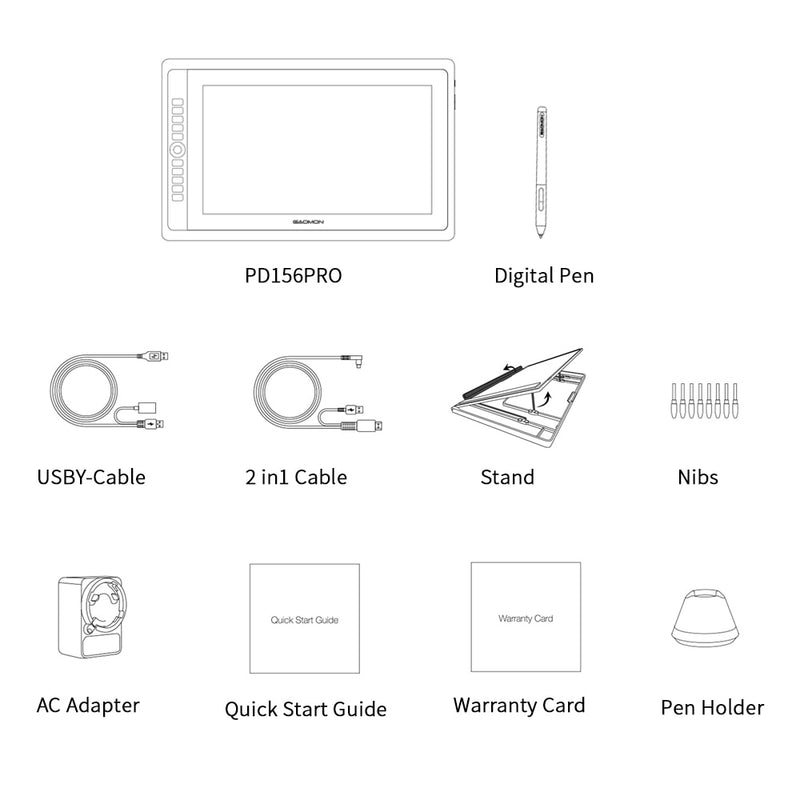 GAOMON PD156PRO Grafiktablett-Display zum Zeichnen 15,6-Zoll-Volllaminierter IPS-HD-Bildschirm mit batterielosem Stift mit 8192 Stufen