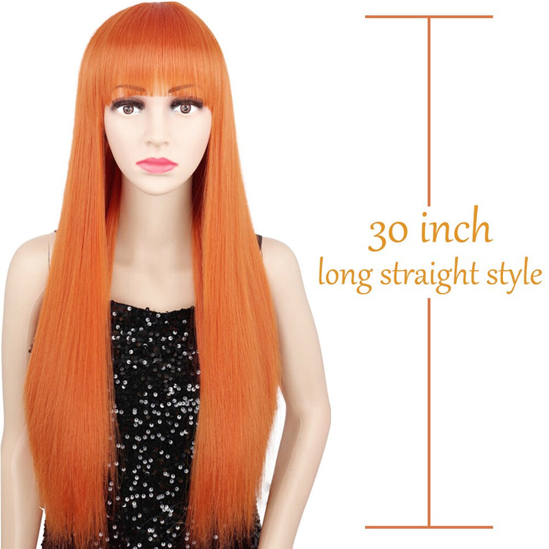 AZQUEEN Synthetic Wigs Long Straight Orange Color Women cosplays Wig 30 Inches Central Part Hair Silver Grey White Red Colour