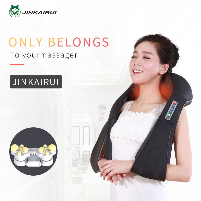 Masajeador eléctrico Jinkairui para cuello, hombros, espalda, cuerpo, masaje Shiatsu, masaje con calefacción infrarroja, dispositivo Masaj para el hogar y el coche con caja