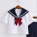Cute Sailor suit Long sleeve JK School uniform sets for girls White shirt and dark blue pleated skirt suits Student Cosplay
