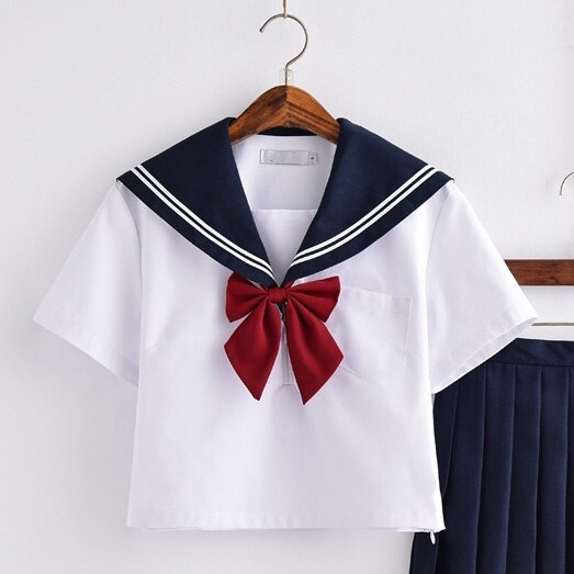 Bonito traje de marinero, conjuntos de uniformes escolares JK de manga larga para niñas, camisa blanca y falda plisada azul oscuro, trajes de Cosplay para estudiantes