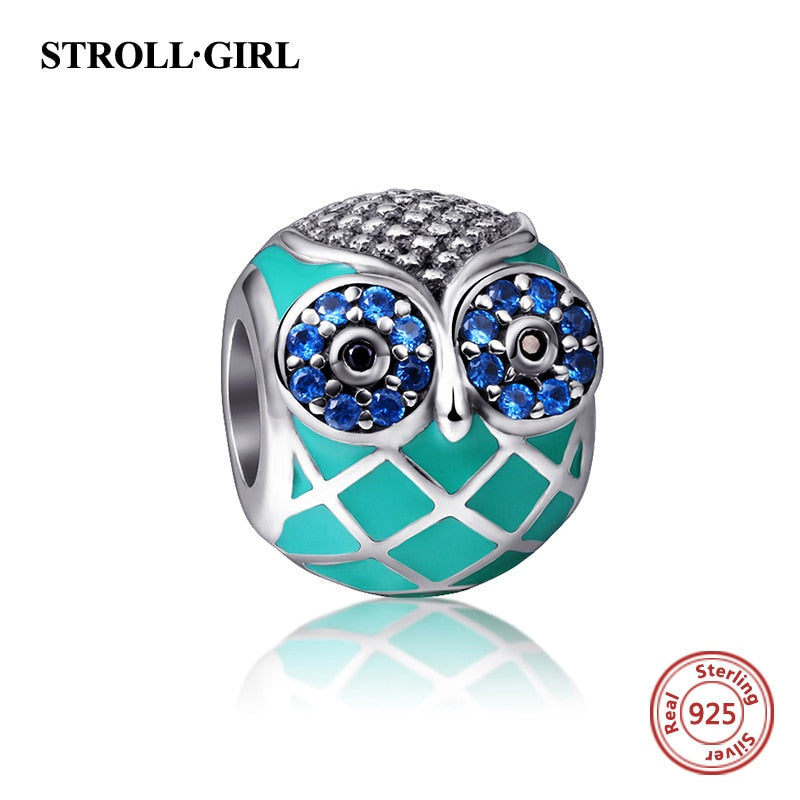 Enamel Charm Owl Pendant Charms 925 Sterling Silver Original Fit Authentic European Bracelet Beads for Women Jewelry Making Gift