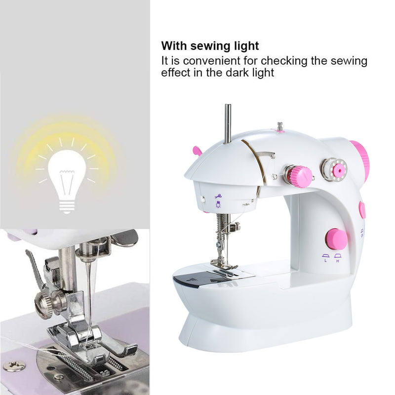 Mini máquina de coser de 2 velocidades, doble hilo, portátil, eléctrica, multifunción, para el hogar, con Pedal de corte ligero