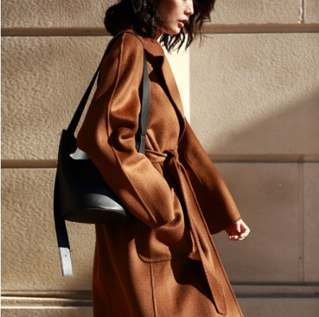 New High Quality Luxury Cashmere Coat Fall Spring Outerwear Female Wool Coat Loose Oversize Women&