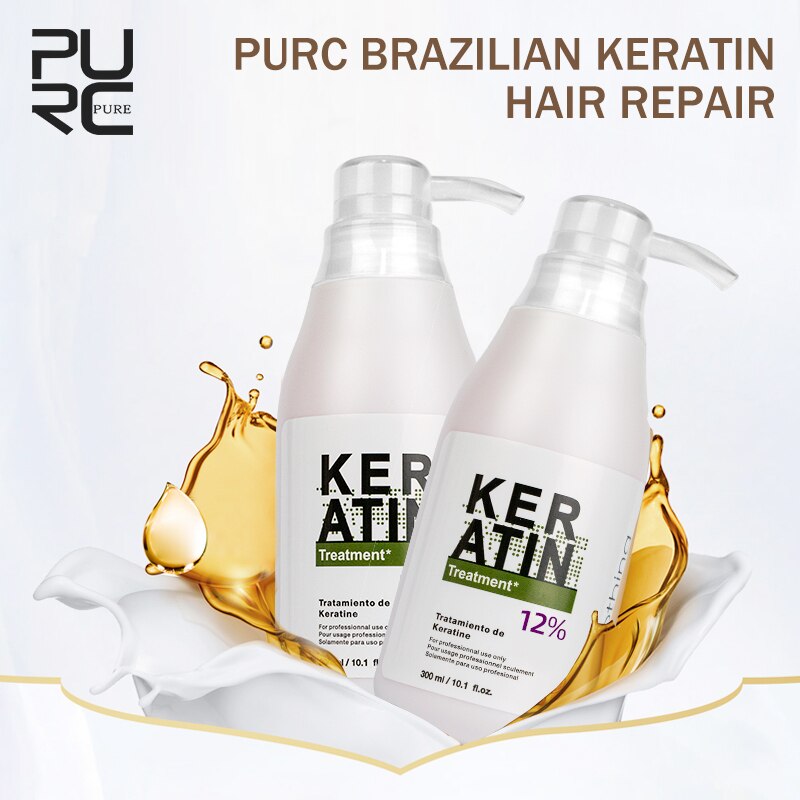 PURC Brazilian keratin 12% formalin 300ml keratin treatment Curly Hair Straightening Smoothing Product repair damaged hair